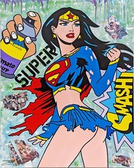 JOZZA „SUPER WOMAN“ 2018 | LARGE ORIGINAL PAINTING ON CANVAS 60X48″ | DC COMICS