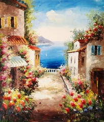 Tuscan Ocean View #6A-BM56, 24×20 – 100% Hand Painted Oil Painting on Canvas