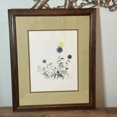 VTG Watercolor Print By Mads Stage Thistle & Butterfly 23×19 Wood Frame Danish
