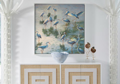 Stunning Shorebirds Oil Painting w/White Floater Frame-47.5“ x 47.5“H