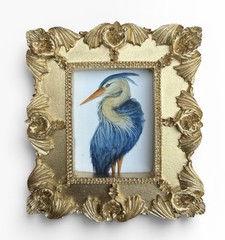Blue Heron mini watercolor bird print of original painting • ornate frame
