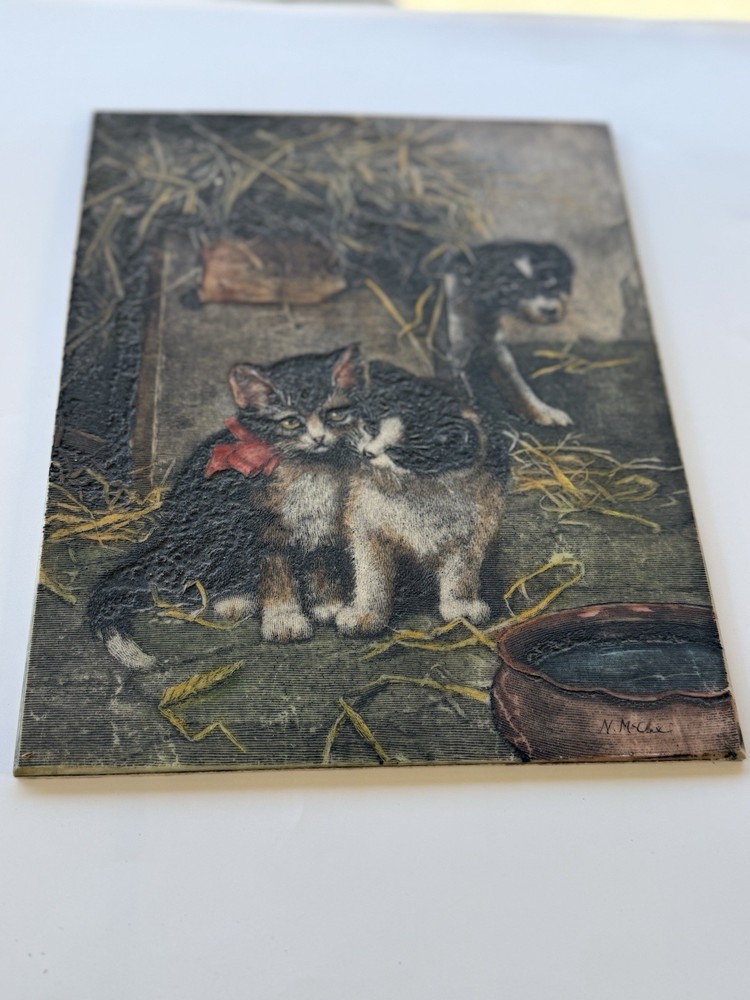 Resin Tile Of Cat Painting Titled “curiosity” 8X10