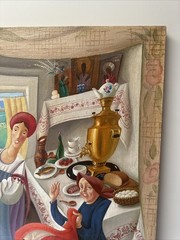 Andrei Hudiakoff Painting Wpa New York Family Mid Century Listed Famous Large