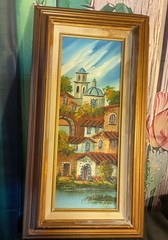 Original Vibrant Oil Painting Of European Village By Artist Benjamin Palencia