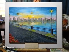 Art 16″/12″ New York, Sunset Original oil painting ,Stretched canvas. Landscape