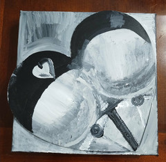 Abstract Black White Gray Hearts Painting – Small Unframed, Art Theme