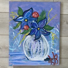 Original Impressionist Flowers Acrylic Painting Purple Blue Red 16x20in Canvas