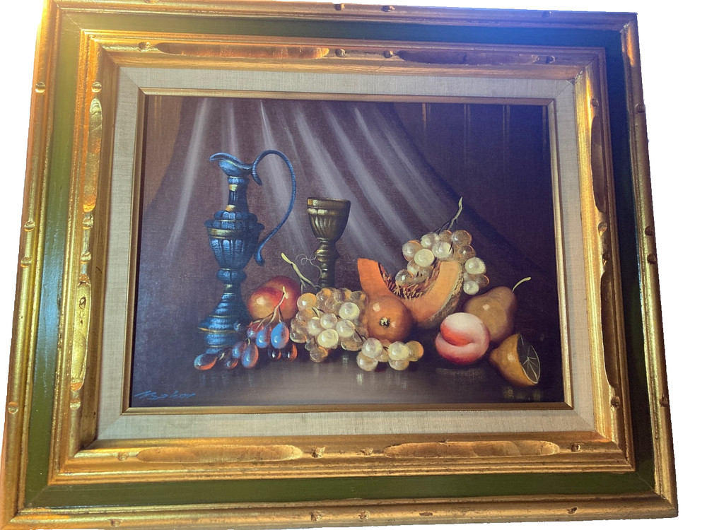 Vintage Oil Still Life Painting Fruit Signed M.Sakov 19 1/2 Length X 23 1/2 IN