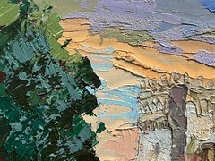 Oil painting Round Tower Ostroh Castle Ukrainian painter Canvas original art