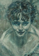 GERRY MILLER oil paint on box.“Hepburn“.28x40cm. Unique. No frame