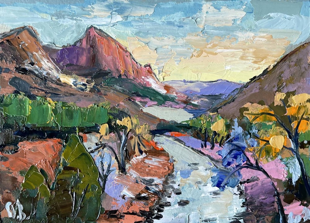 Zion National Park Painting Original Art Impasto Oil Painting Landscape 5×7″