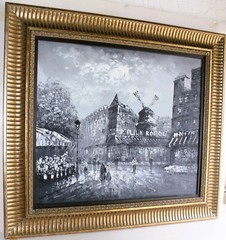 VINTAGE LARGE OIL PAINTING CANVAS SIGNED BURNETT PARIS MOULIN ROUGE MONTMARTRE