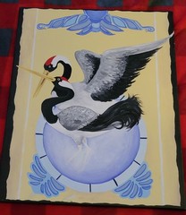 Two Cranes Crossed Beaks Oil On Canvas 20 by 16 inches Yin Yang