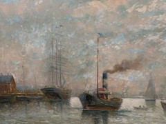 D. Moretti ( Italian 1900- ) Original Oil Painting Harbor Scene Signed