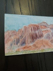 ACEO Snow Canyon Utah Red Mountain 2.5×3.5in Original Watercolor RAMFish Artist