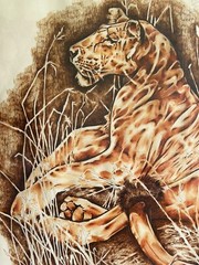 Original Painting of A Wild Large Cat Signed Bernie Dorfman 1988 29×23 Framed
