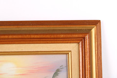 Small Vintage Sunrise Seascape Oil Painting Signed Illegible