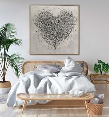 Gigantic Black and White Heart Painting | Huge Original Love Romantic Artwork