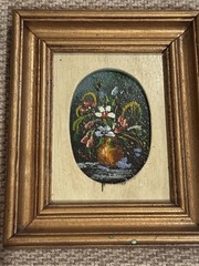 Pair of Vintage Folk Art Miniature Italian? Oil on Board Still Life Paintings