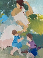 Vintage Oil Painting Of A Women And Children Professionally Framed