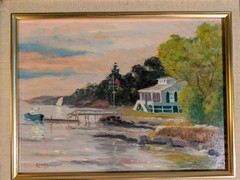 Signed Fran Evans Oil Painting „tranquil afternoon“ Framed 18.5″ x 15.5″ x 2.75″