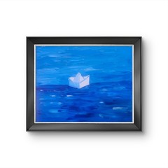 White Paper Boat Origami Sailing In Water Pop Art Canvas Painting 11×14 Canvas