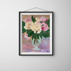 Abstract Expressionism Acrylic Art on 9×12 Paper – Peonies