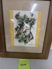Artist Dibuso Abstract Girl Mixed Media Water Color Pen Framed Signed 2016