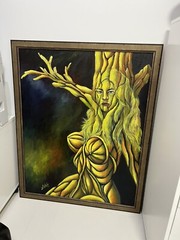 Cuban original framed wall painting vintage handmade in 2009, large34”x42”