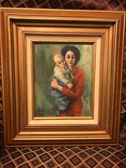 Oil PAINTING ON PANEL BOARD by Golo,Mother and Child