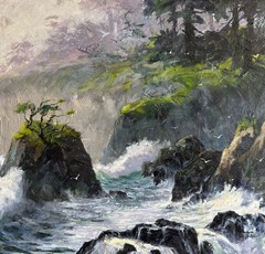 Large Robert E. Russell (Laguna Beach) Oil Painting – Big Sur Coast Seascape