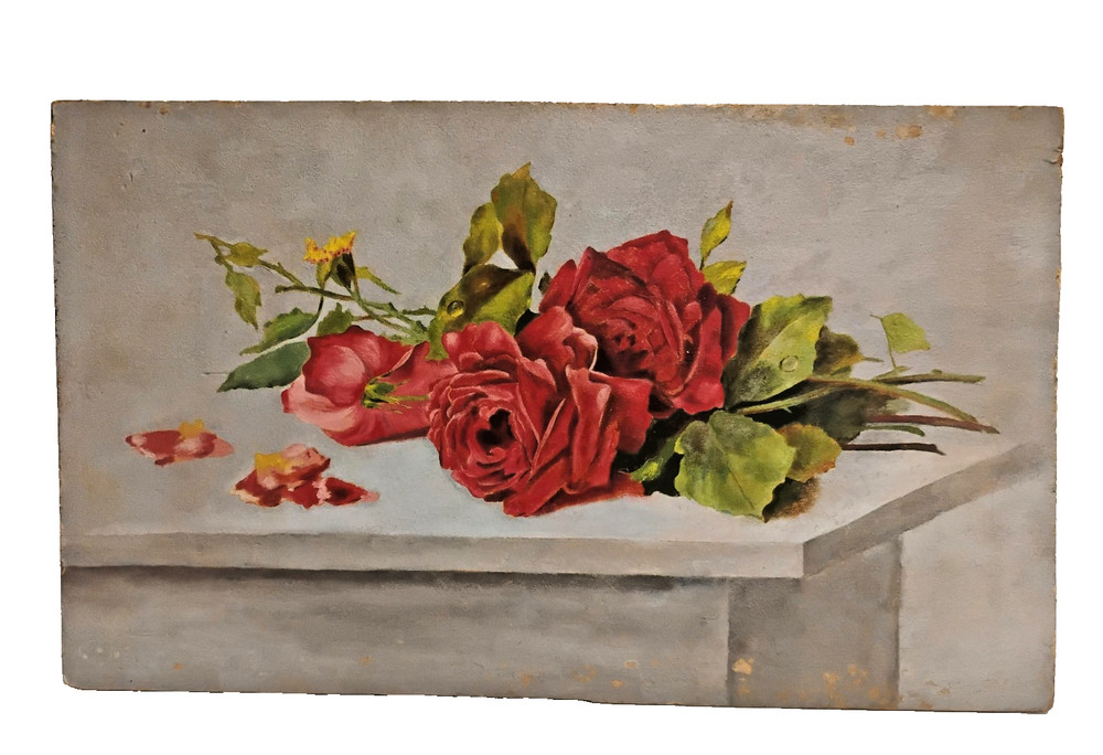 VTG 1940 Floral Flowers Still Life Oil Painting on Board Unframed 12X20