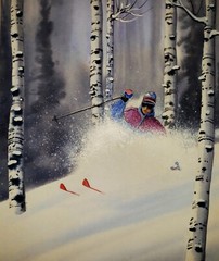 STEPHEN STALLINGS Painting Listed American Realism SIGNED SPORTS Landscape SKI