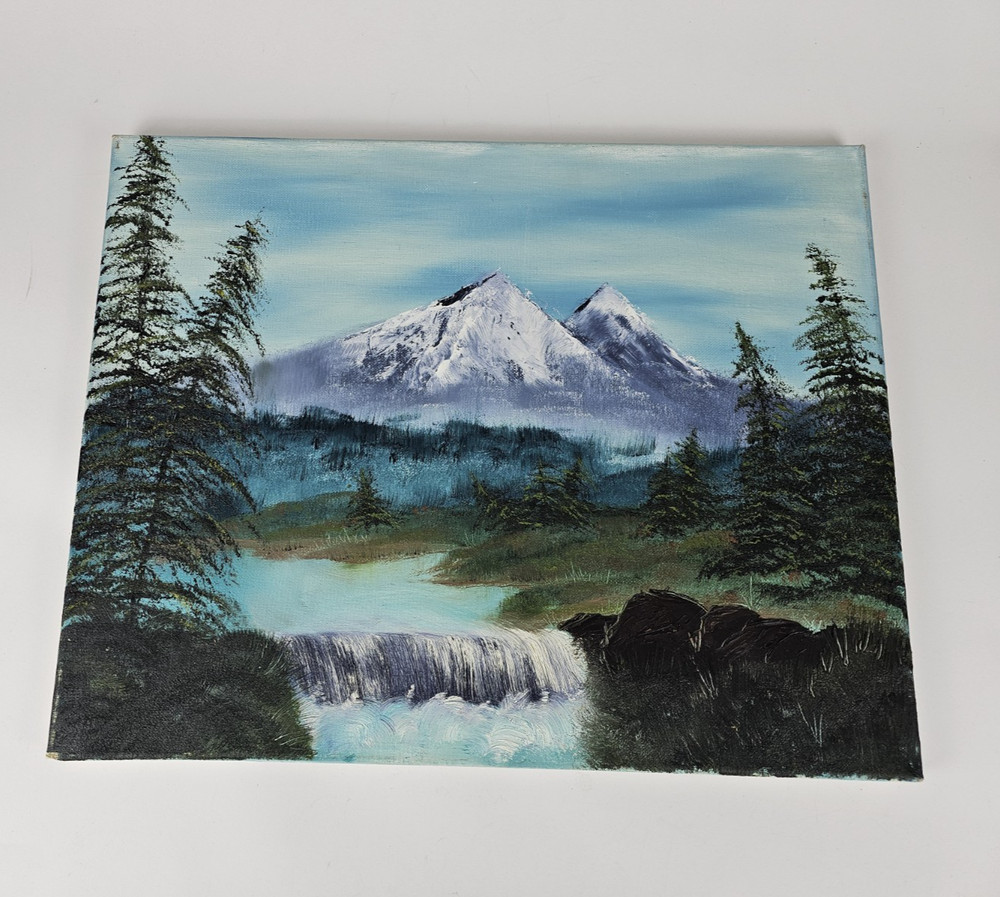 Mountain Landscape Oil Painting Waterfall Forest Scene Canvas Original Art