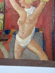 MID CENTURY PAINTING NUDE WOMAN WOMEN FEMALE MODEL VINTAGE EXPRESSIONIST LARGE