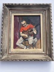 Mid Century Modern Painting Oil Guitarist Musician American Regionalism Signed