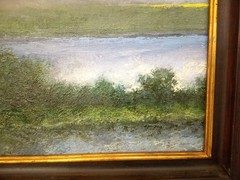 Jim Gola original oil painting sun coming through clouds greens framed