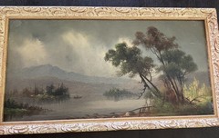 Antique William Merritt Post Original Oil Painting Signed W Post Landscape Board
