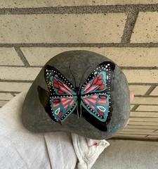 Butterfly Hand Painted in Acrylic ! Painted On a Large Rock! 6x4x4