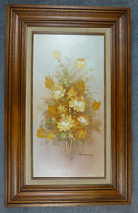 Robert Cox Signed Oil Painting Art Floral Wood Frame 32×20 Yellow Orange Verticl