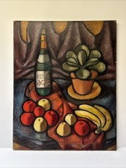 Mid Century Painting Cubist Cubism Fruit Wine Succulent William Bowne Abstract