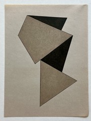 Original Vintage Geometric French Painting Oil On Paper – Unframed