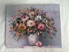 Set of 2 Original Oil Paintings of Flowers In Vases. Signed. 7×9 Inches Helman