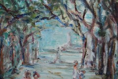 ORIGINAL FRAMED OIL EL PRADO BOULEVARD SCENE OLD HAVANA, CUBA ARTIST HECTO VIDAL
