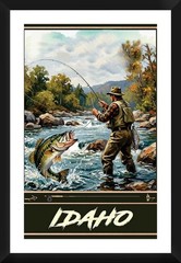 Bass Fly Fishing Travel Poster Idaho Print, Canvas, or Framed