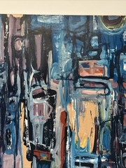 MID CENTURY ABSTRACT PAINTING EXPRESSIONISM CUBISM MODERNISM HAL AKINS SIGNED