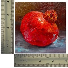 Original Oil Painting Pomegranate Fruit Still life Kitchen Art 4×4 Small Art OS