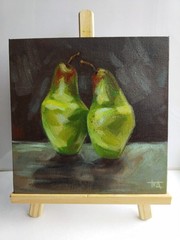Original oil painting on canvas Still life Green pears 20×20 cm Impressionism