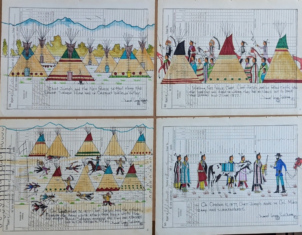 Daniel Long Soldier THE CHIEF JOSEPH STORY, 1877, SET OF 4 Original Paintings