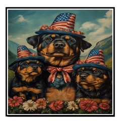 Patriotic Rottweiler Dog Family Canvas Wall Art Fourth of July Decor